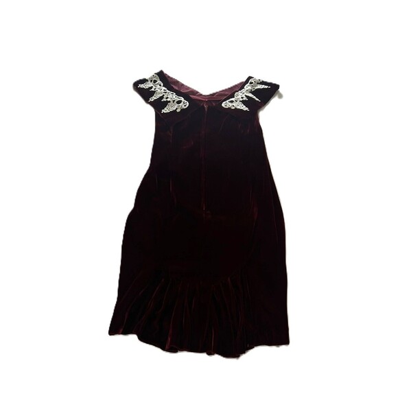 Handmade Women's Burgundy/Red Velvet Cocktail Dress V-Neck W/Lace Size Small - Picture 5 of 8